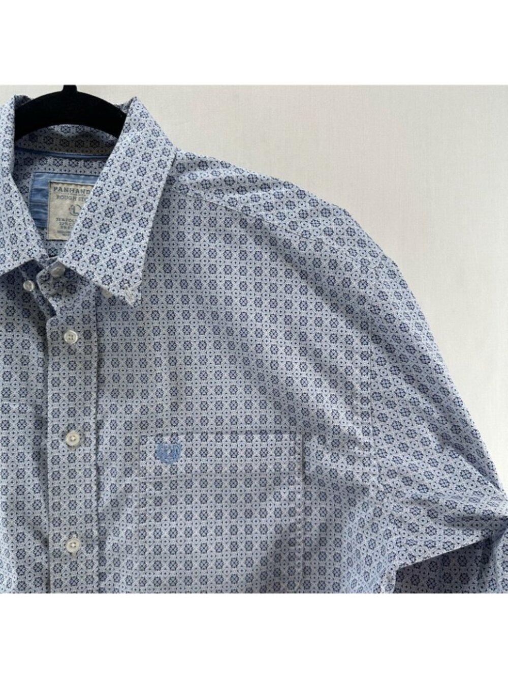 Panhandle Rough Stock Shirt Men L Stretch Long Sleeve Geometric Button Down Blue - Picture 7 of 11